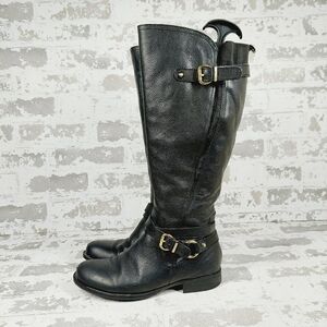 Naturalizer Black Leather Side Zipper Buckle Knee High Boots C456